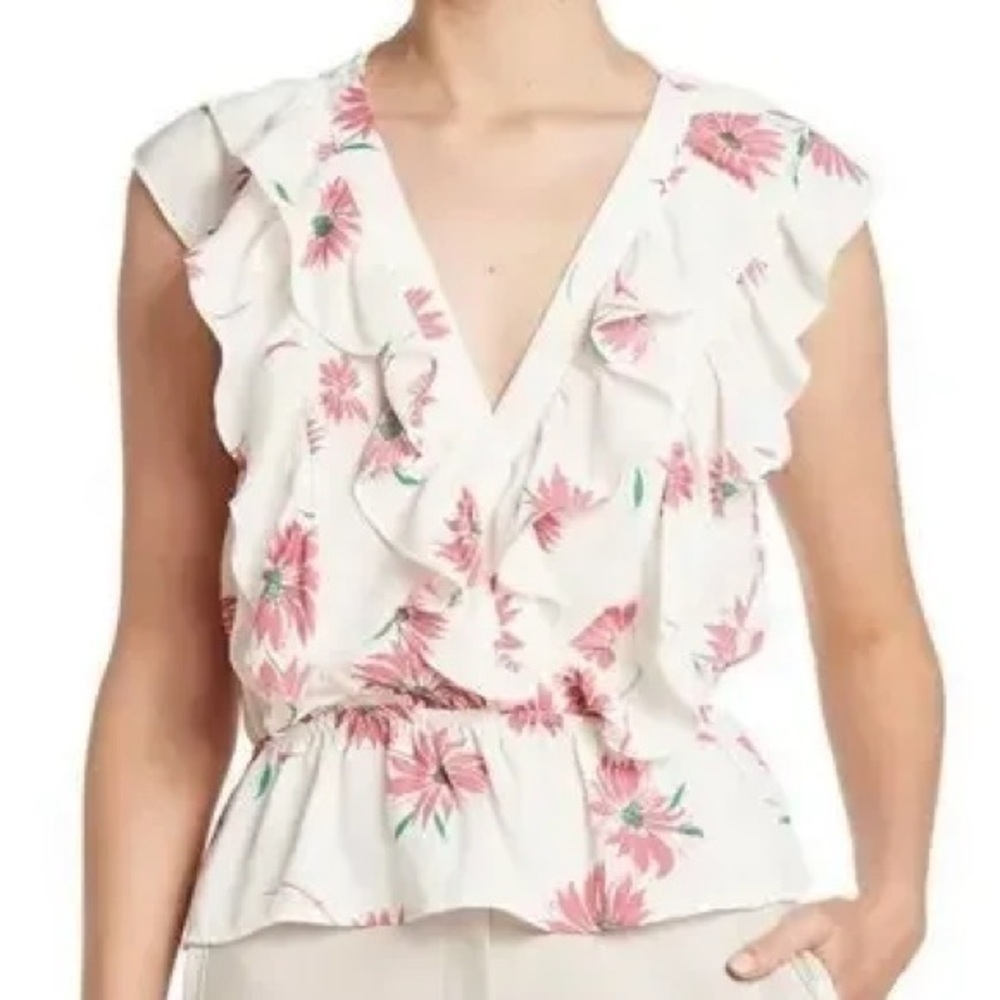 WAYF White & Pink Ivory Daisies Floral Print Peplum‎ Top M